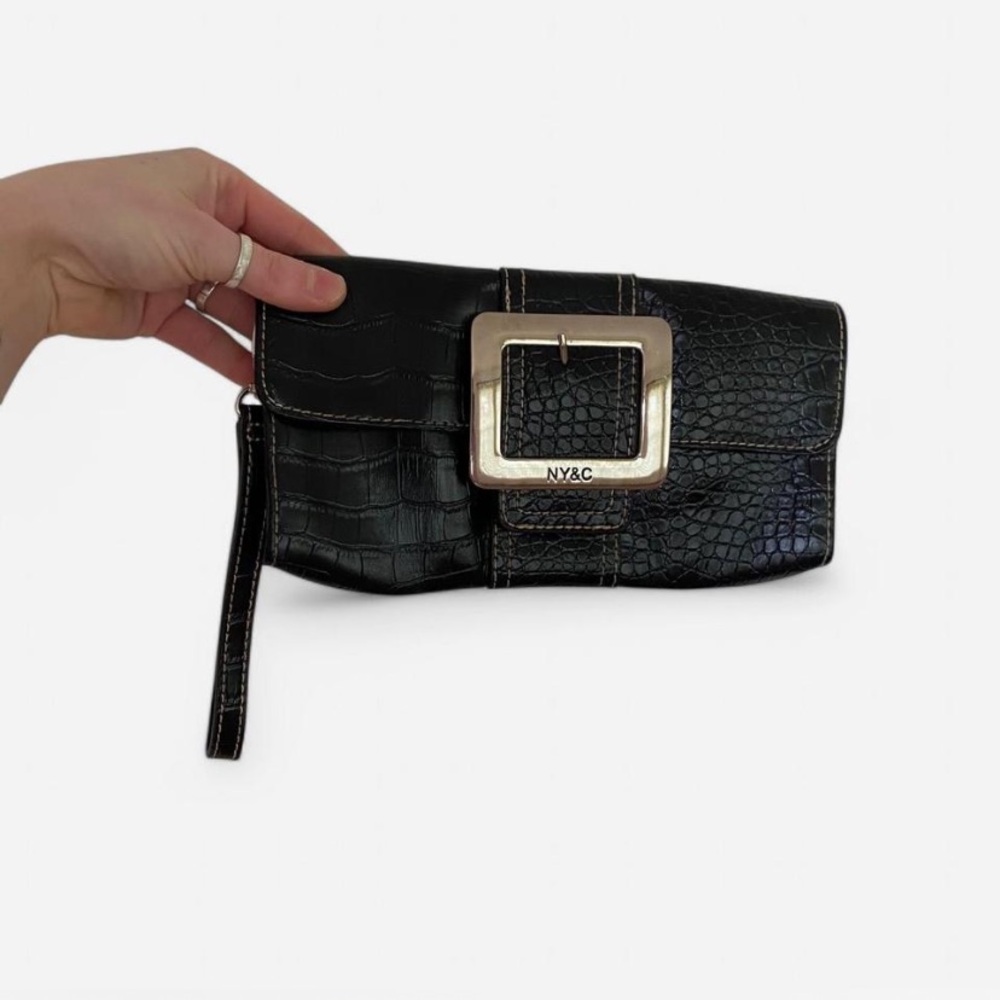 Vintage 2000s New York & Company Black Croc-Embossed Clutch
